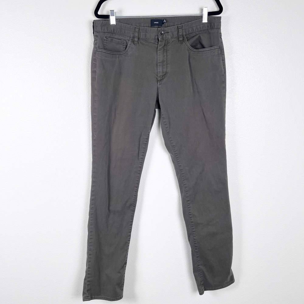 Vince Mens Grey Casual Chino Dress Pants Size 34 Straight Leg Cotton Spandex